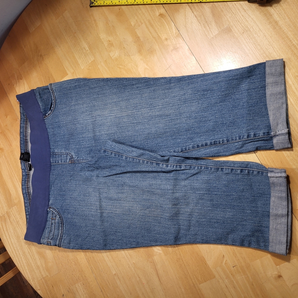 Plus Size Womens XL  A.N.A. Maternity Light Wash Cuffed Denim Jeans Capris